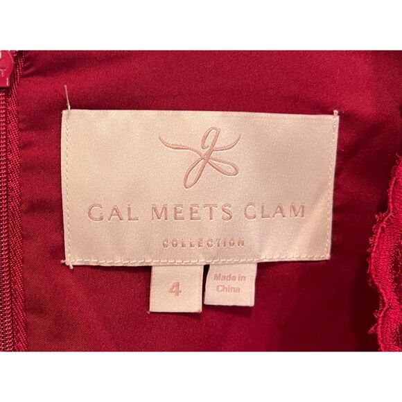 GAL MEETS GLAM Red Lace Fit & Flare Midi Dress Women's Size 4 - Picture 4 of 10